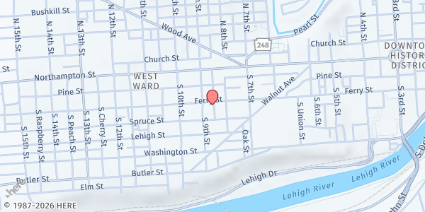 Map showing Holy Temple of Easton - Food Distribution Center at 824 Ferry St, Easton, PA