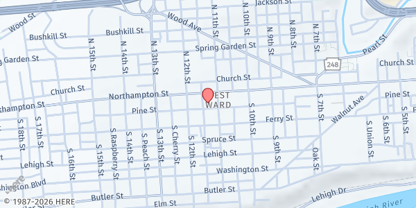 Map showing Salvation Army - Easton at 1110 Northampton St, Easton, PA