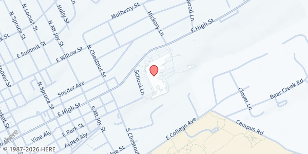 Map showing Elizabethtown Bear Bags at 600 E High St, Elizabethtown, PA