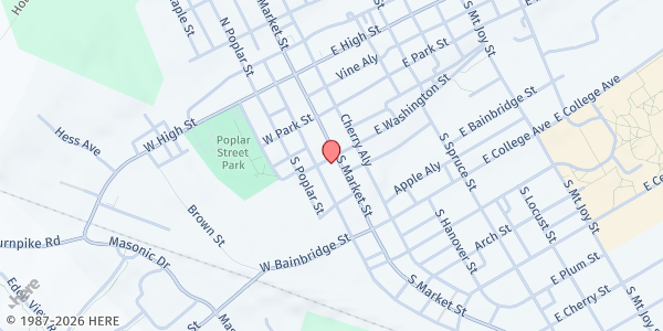 Map showing First Church of God of Elizabethtown at 206 S Market St #224, Elizabethtown, PA