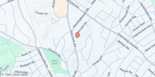 Map showing MITZVAH FOOD PROGRAM OLD YORK ROAD at 8231 Old York Road, Elkins Park, PA