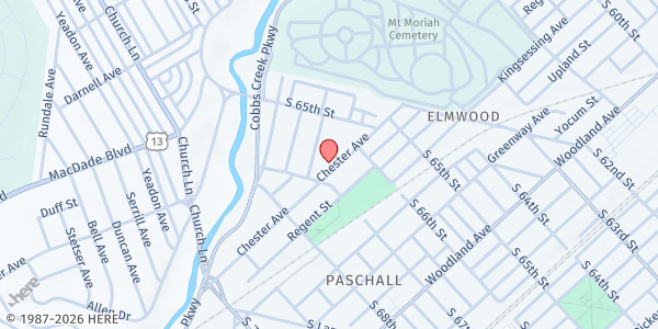 Map showing Divine Mercy Food Pantry at 6667 Chester Avenue, Elmwood Park, PA