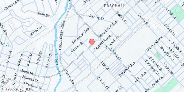 Map showing Fridges & Family Community Fridge - Elmwood Park at 7044 Woodland Avenue, Elmwood Park, PA