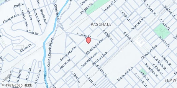 Map showing Self Inc. Outley House at 6901 Woodland Avenue, Elmwood Park, PA