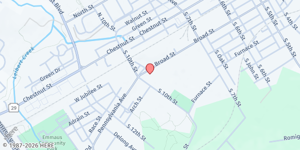 Map showing Animal Food Bank Of The Lehigh Valley at 860 Broad St, Emmaus, PA