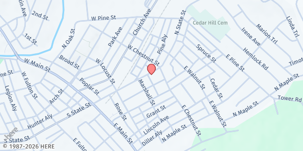 Map showing Ephrata Area Social Services at 227 N. State St., Ephrata, PA