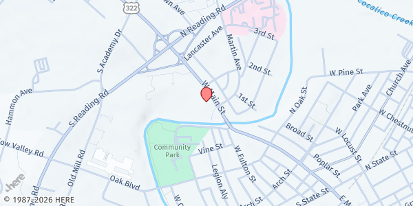 Map showing Ephrata Christian Fellowship at 400 W Main St, Ephrata, PA