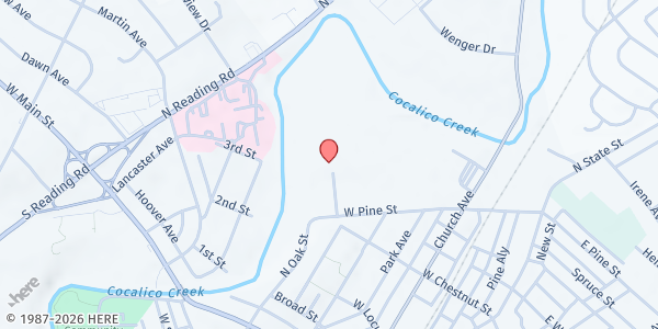 Map showing O.M.P.H. Community Food Bank at 300 W. Pine St., Ephrata, PA