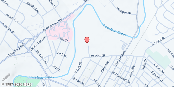 Map showing OMPH Community Food Bank at 300 W. Pine St., Ephrata, PA