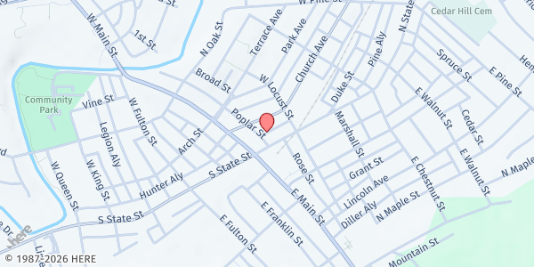 Map showing One's Touch at 22 N State St #101, Ephrata, PA