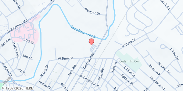Map showing Our Mother of Perpetual Help Church at 320 Church Ave, Ephrata, PA