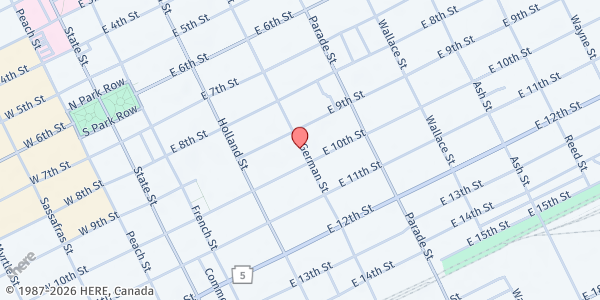 Map showing Bethany Outreach Center at 254 E 10th St, Erie, PA