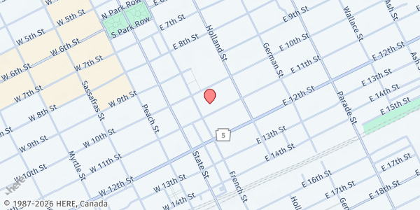 Map showing Erie City Mission/New Life Center at 1017 French St, Erie, PA