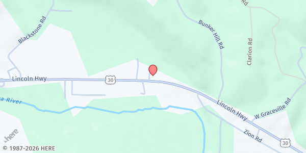 Map showing One Community Christian Church at 10229 Lincoln Hwy., Everett, PA