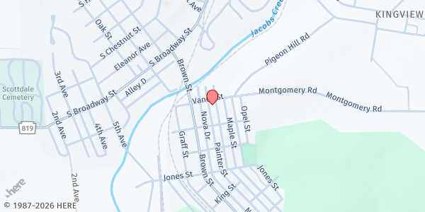 Map showing St. Joseph Charity Outreach at 201 Painter St., Everson, PA