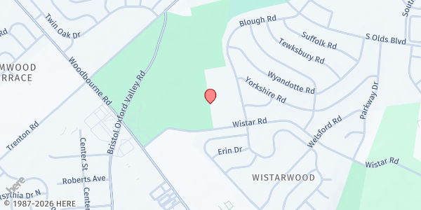 Map showing Faith Baptist Food Bank at 1515 Wistar Rd, Fairless Hills, PA