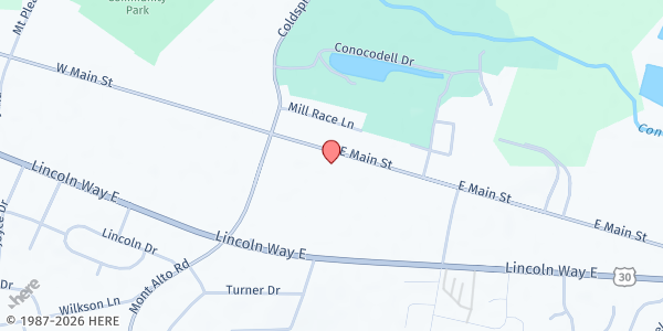 Map showing St. Paul Evangelical Lutheran Church at 44 E. Main St., Fayetteville, PA