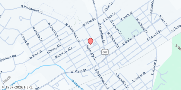 Map showing Fleetwood Area Food Pantry at 110 W. Arch Street, Fleetwood, PA