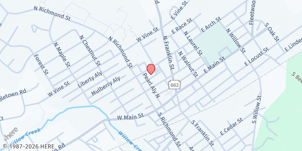 Map showing Fleetwood Food Pantry at 110 W. Arch St., Fleetwood, PA