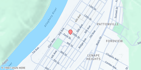 Map showing First Church of Ford City at 410 10th St, Ford City, PA