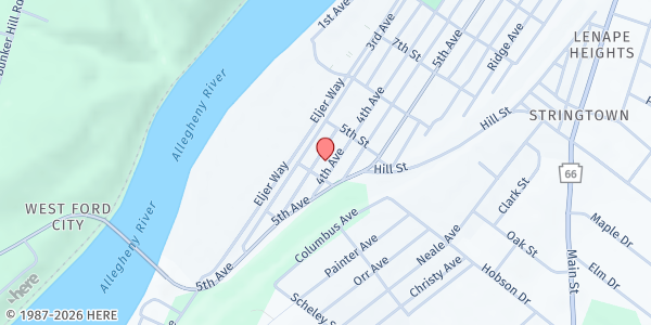 Map showing Second Baptist Church at 411 4th Ave, Ford City, PA