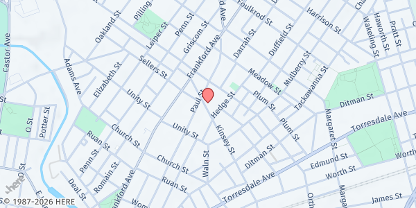 Map showing Campbell AME Church at 1657 Kinsey Street, Frankford, PA