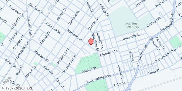 Map showing Keep the Faith Community Development - Frankford at 1901 Harrison Street, Frankford, PA