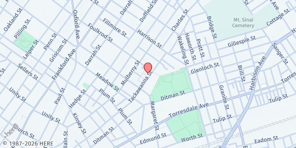 Map showing Northeast Baptist Church at 4744 Tackawanna Street, Frankford, PA