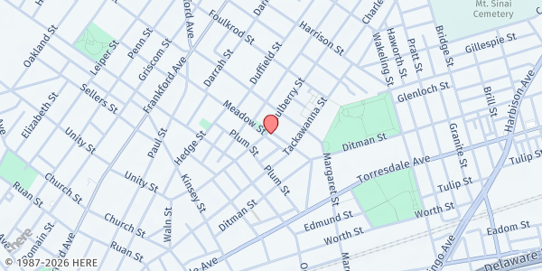 Map showing Second Baptist Church of Frankford at 1801 Meadow Street, Frankford, PA