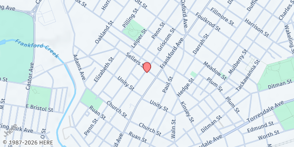 Map showing Temple of Faith Community Church at 1532 Sellers Street, Frankford, PA