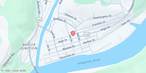 Map showing United Presbyterian Church at 411 High St, Freeport, PA