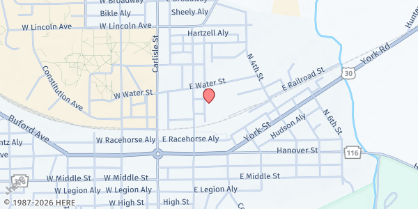 Map showing Adams County Shelter-Homeless at 151 N Stratton St, Gettysburg, PA