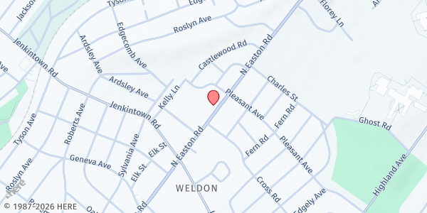 Map showing St. Peter's Church / Abington Community Fridge at 654 N. Easton Rd, Glenside, PA