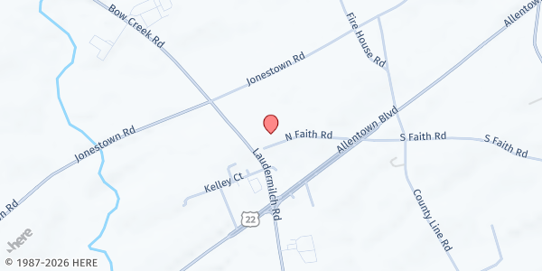 Map showing Grantville Area Food Pantry at 117 N. Faith Rd., Grantville, PA