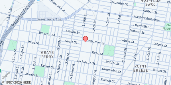 Map showing Church of Pentecost - Grays Ferry at 2530 Wharton Street, Grays Ferry, PA