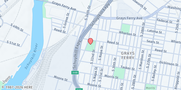 Map showing Mama-Tee.com Community Fridge- Stinger Square Park at 3200 Dickinson Street, Grays Ferry, PA