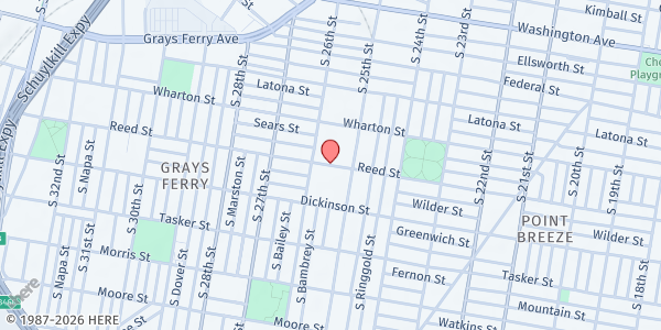 Map showing South Philadelphia Community Fridge @ Growing Together Garden at 2537 Reed Street, Grays Ferry, PA