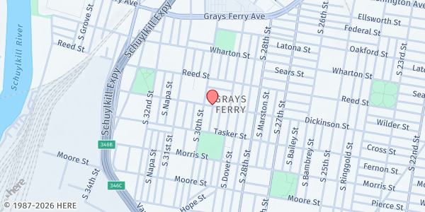 Map showing St. Gabriel Food Cupboard at 1500 South Myrtlewood Street, Grays Ferry, PA