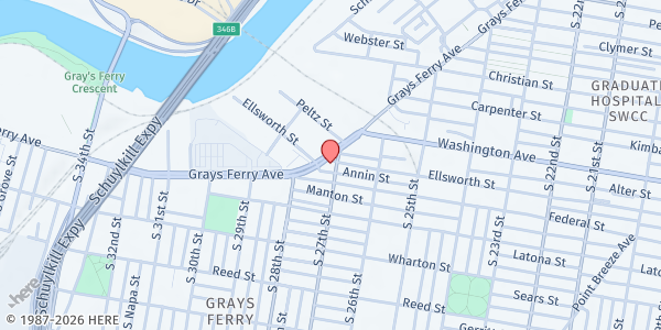 Map showing Zion Hill Memorial Baptist Church at 2702 Ellsworth Street, Grays Ferry, PA