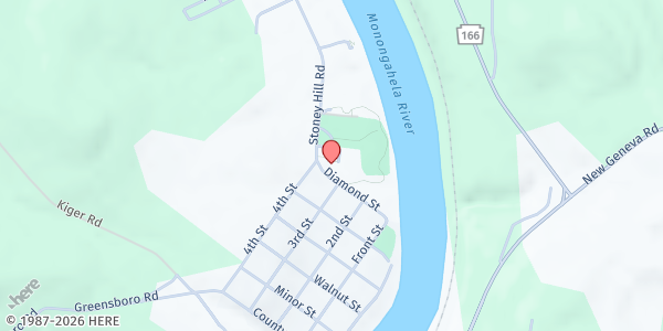 Map showing Mon-Greene Food Pantry - Greensboro Fire Hall at 104 T451, Greensboro, PA