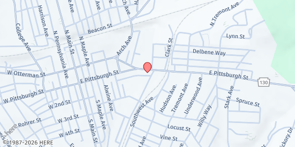 Map showing Christian Layman Corps at 258 E. Pittsburgh St., Greensburg, PA