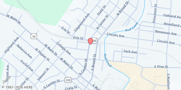 Map showing Grove City Community Food Pantry at 114 S. Center Street, Grove City, PA