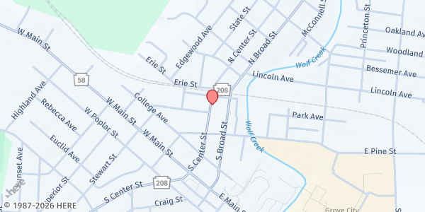 Map showing Grove City Community Food Pantry at 114 S Center St, Grove City, PA