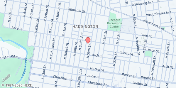 Map showing Barry Elementary School at 5900 Race Street, Haddington, PA
