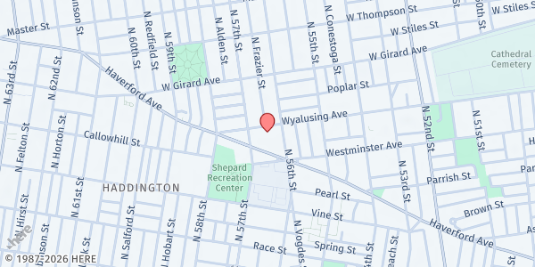 Map showing Camphor Memorial UMC - Food Pantry at 5620 Wyalusing Avenue, Haddington, PA