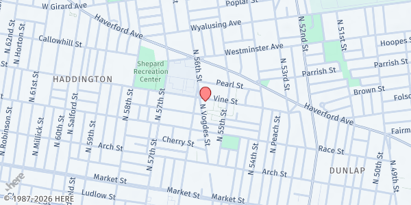 Map showing Carol Campbell Community Room at 5526 Vine Street, Haddington, PA