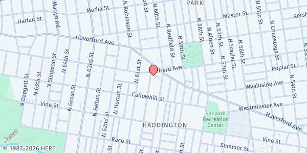 Map showing ECS St. Barnabas at 6006 West Girard Avenue, Haddington, PA