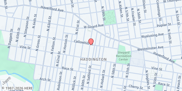 Map showing Holy Temple Community Center - Food Pantry at 363 North 60th Street, Haddington, PA