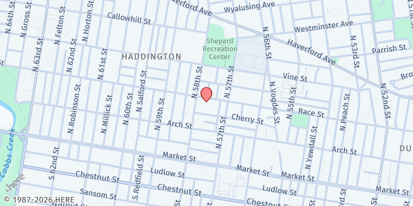 Map showing Mount Carmel Baptist Church at 5732 Race Street, Haddington, PA