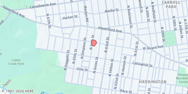 Map showing On a Mission - Haddington at 433 North 64th Street, Haddington, PA